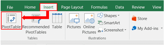 Under Insert Tab and then click on Pivot Table