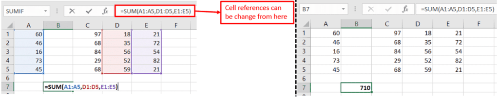 How to use cell references using sum function in excel