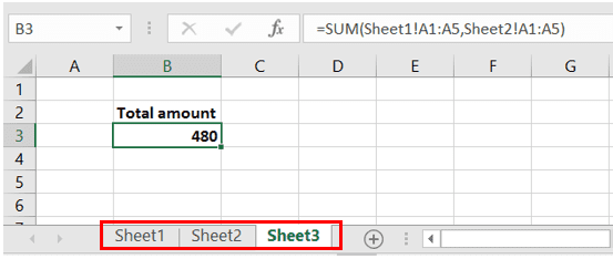 How to use sum function using multiple sheets