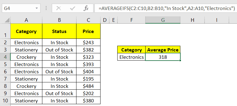 Averageifs function in excel example