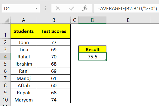 Averageif function in excel example