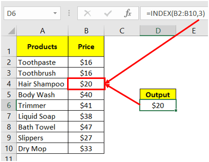 how to use index formula in excel with example