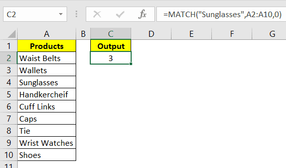 How to use Match function