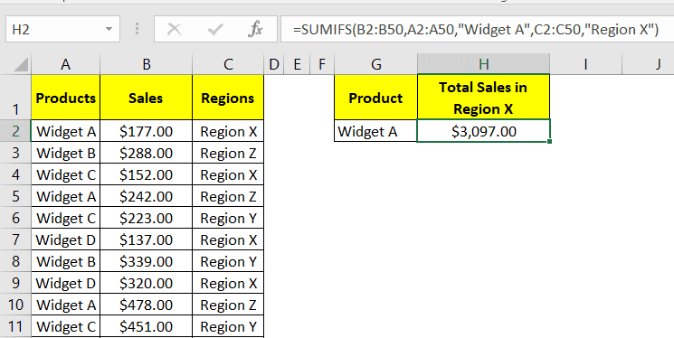 sumifs function in excel example