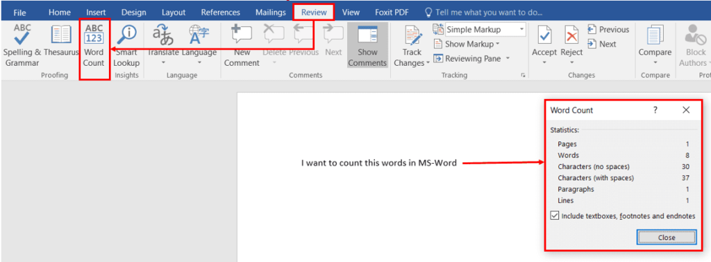 Word Count in MS Word